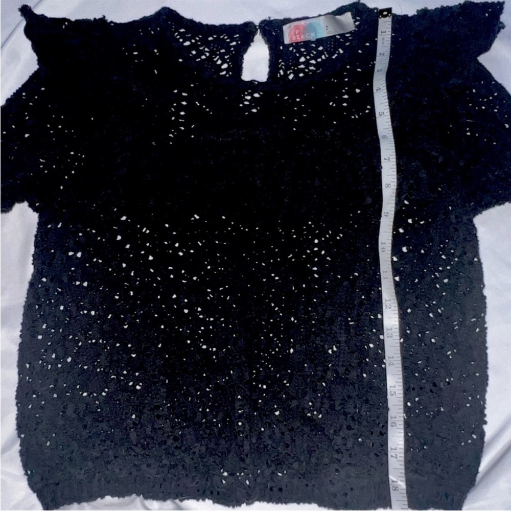 Free People FP Beach Feel The Love Black Crochet Long Sleeve Ruffle Top Small - Picture 11 of 15